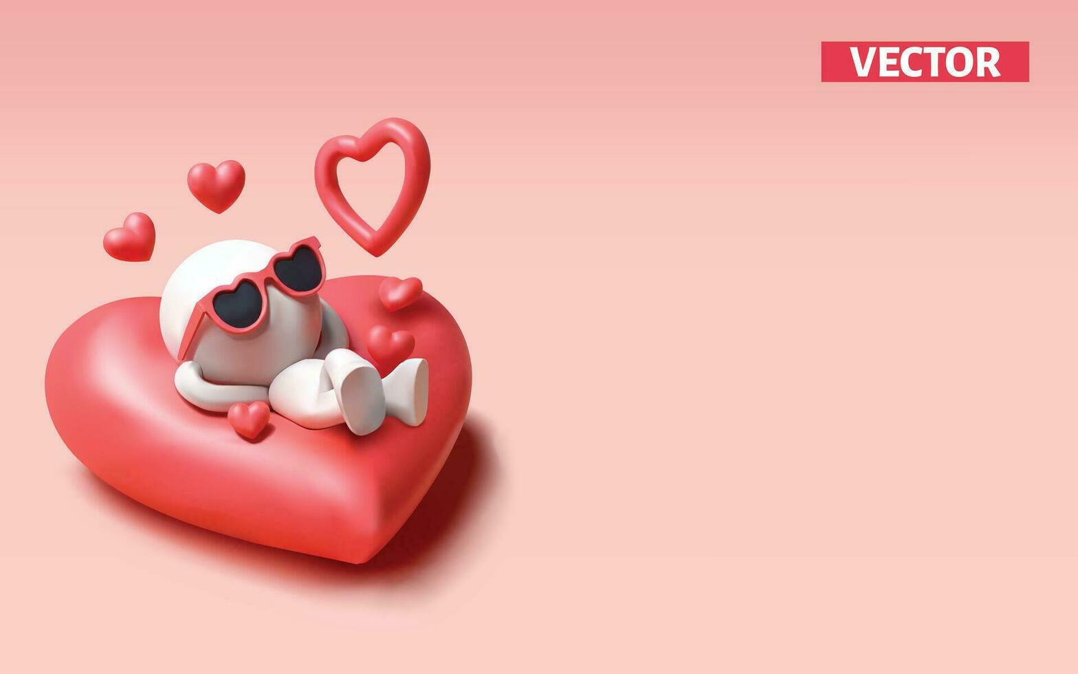 Love concept character falling in love smilling on Heart Sleeping cushion 3D vector on light pink background.
