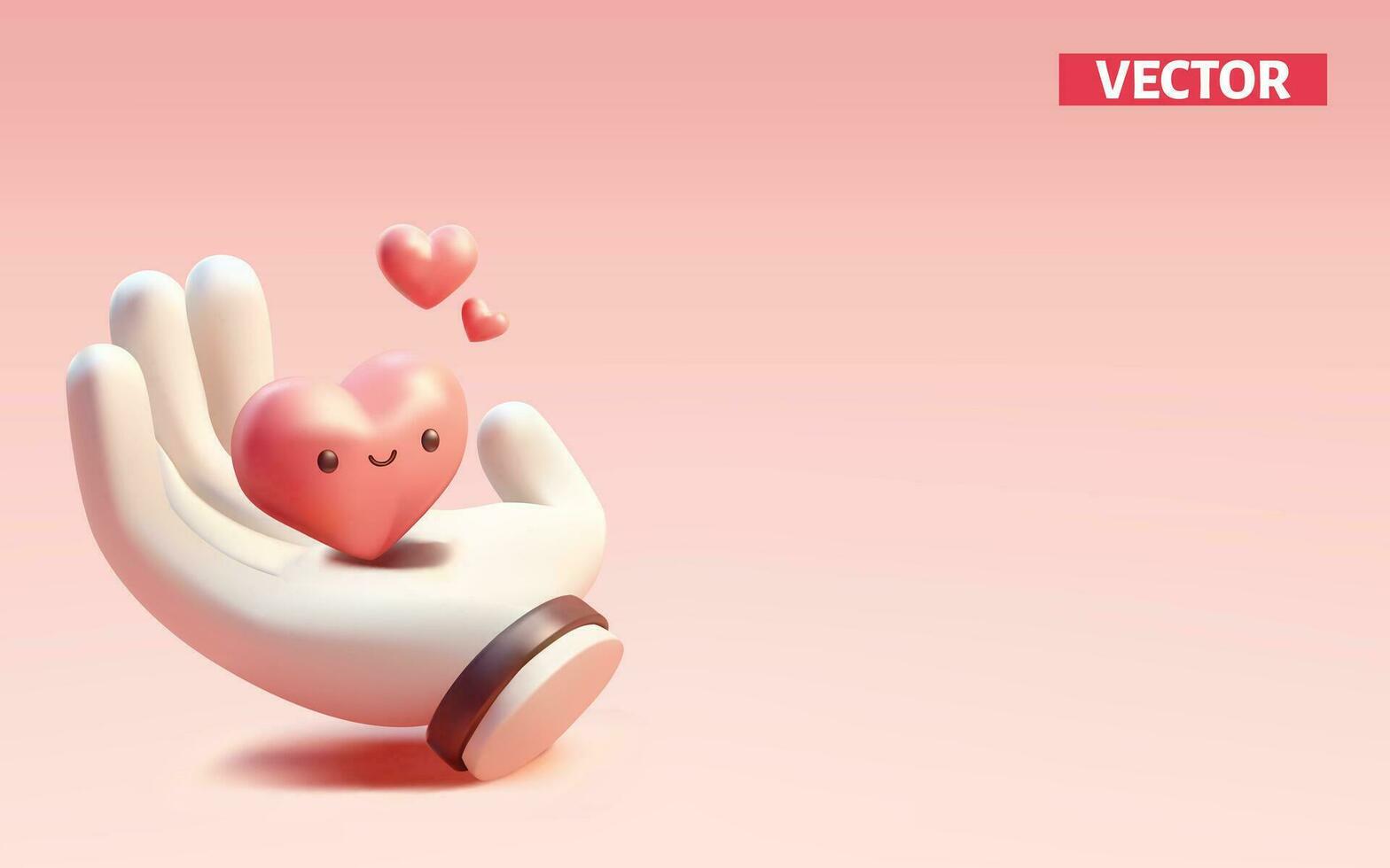 corazón linda en mano amor concepto para enamorado, amor tema 3d vector en ligero rosado antecedentes.