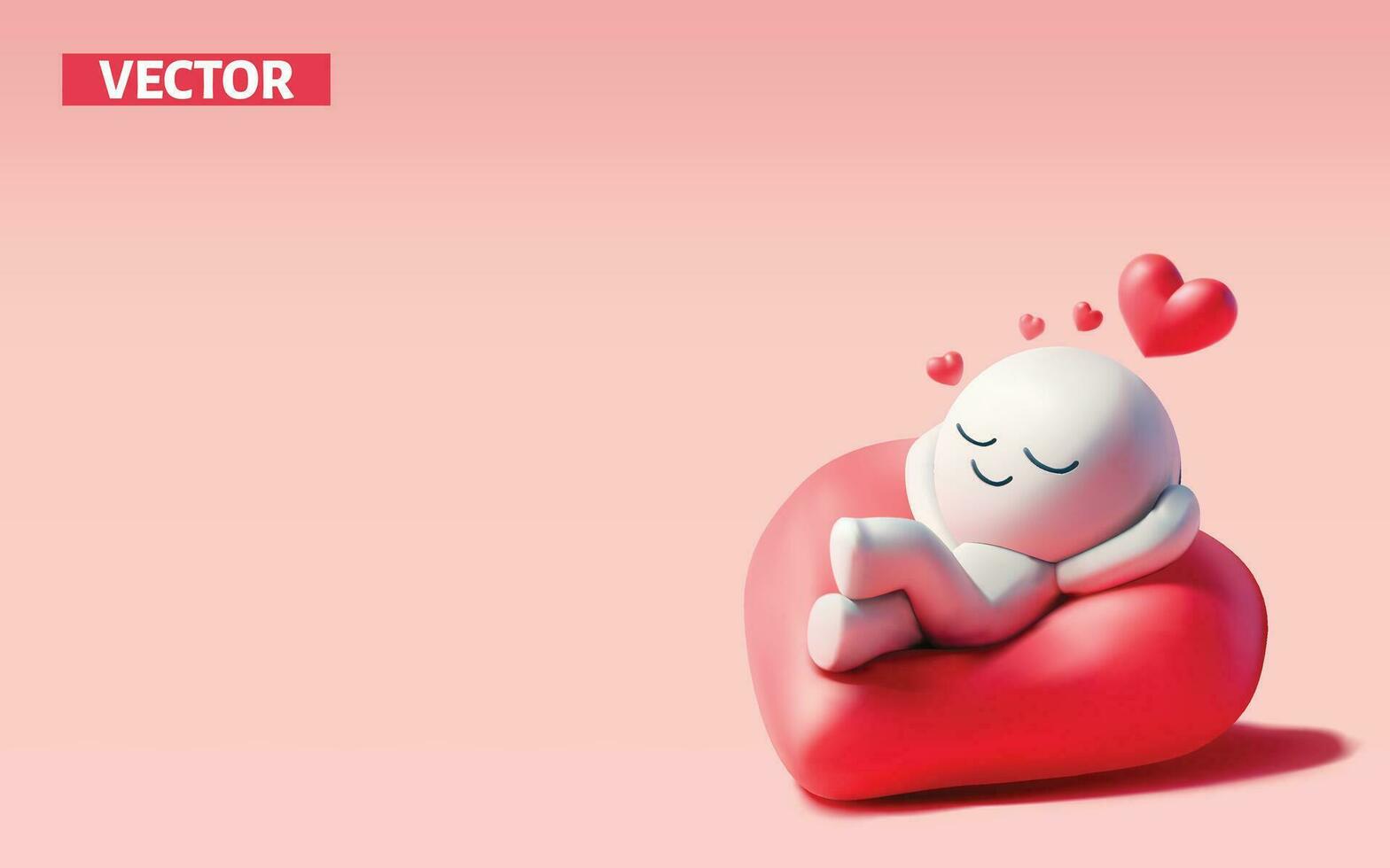 amor concepto personaje que cae en amor smilling en corazón dormido amortiguar 3d vector en ligero rosado antecedentes.