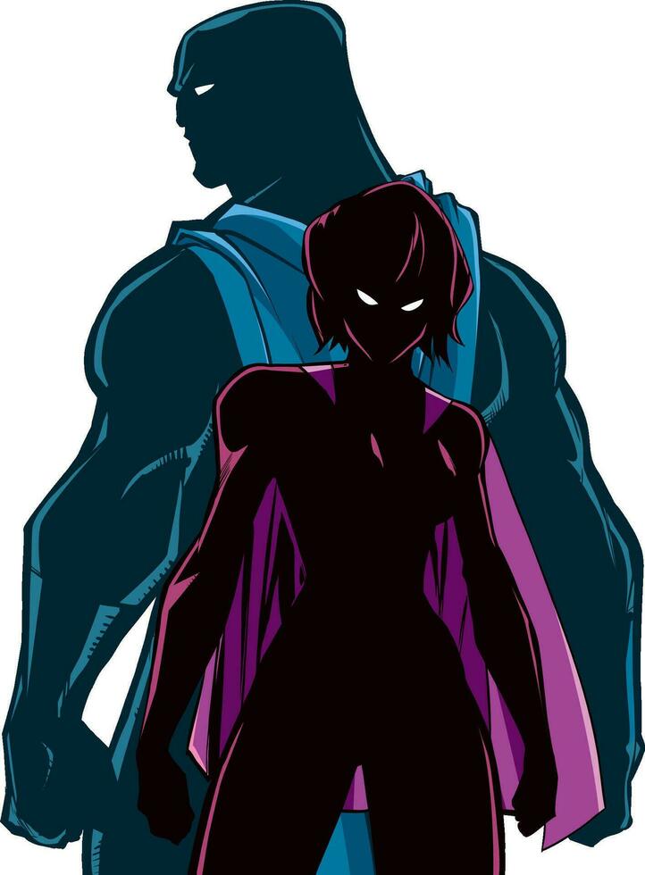 Superhero Couple Back to Back Silhouette vector