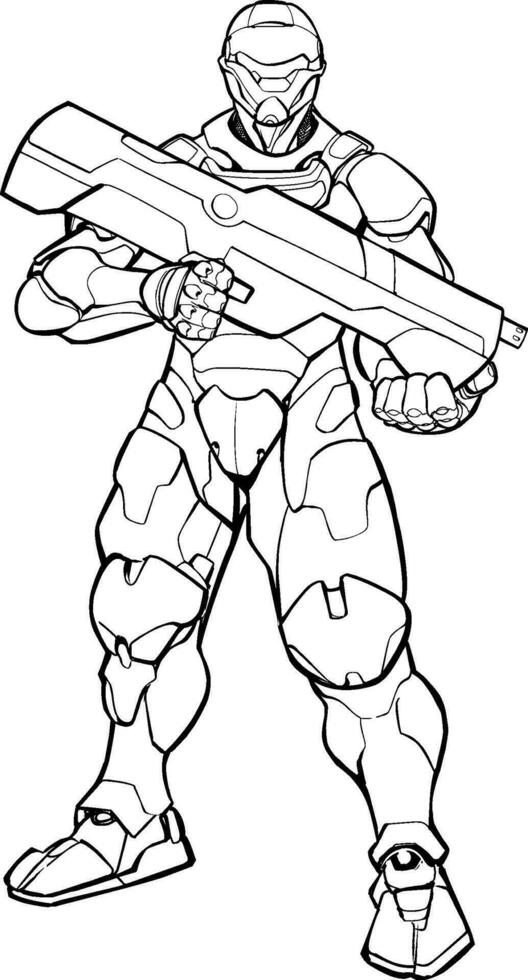 Futuristic Soldier Line Art vector