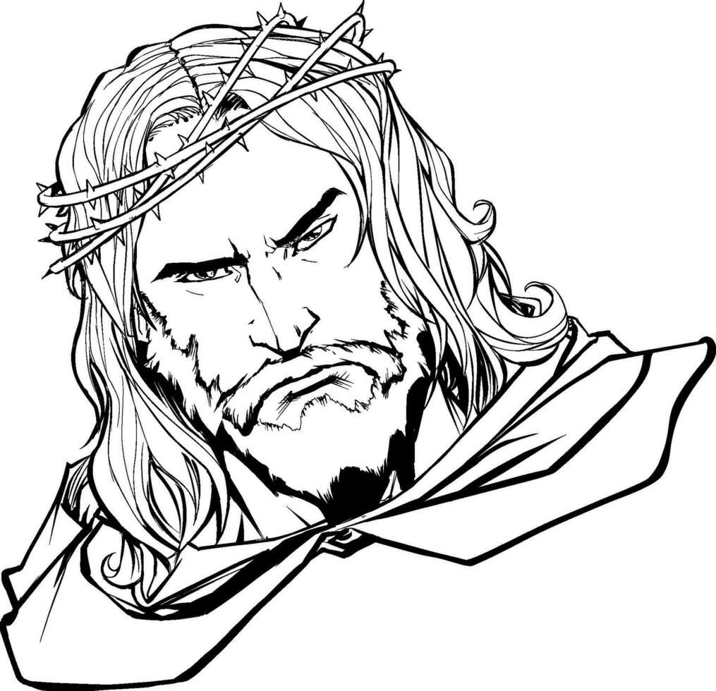 Jesus Portrait 2 Line Art vector