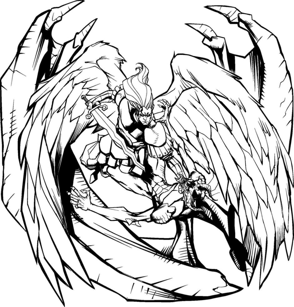 Angel versus Devil Line Art vector