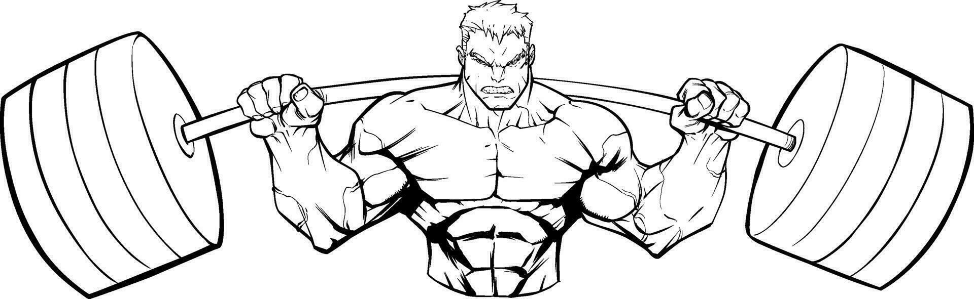 Bodybuilder Gym Mascot Grit Line Art vector
