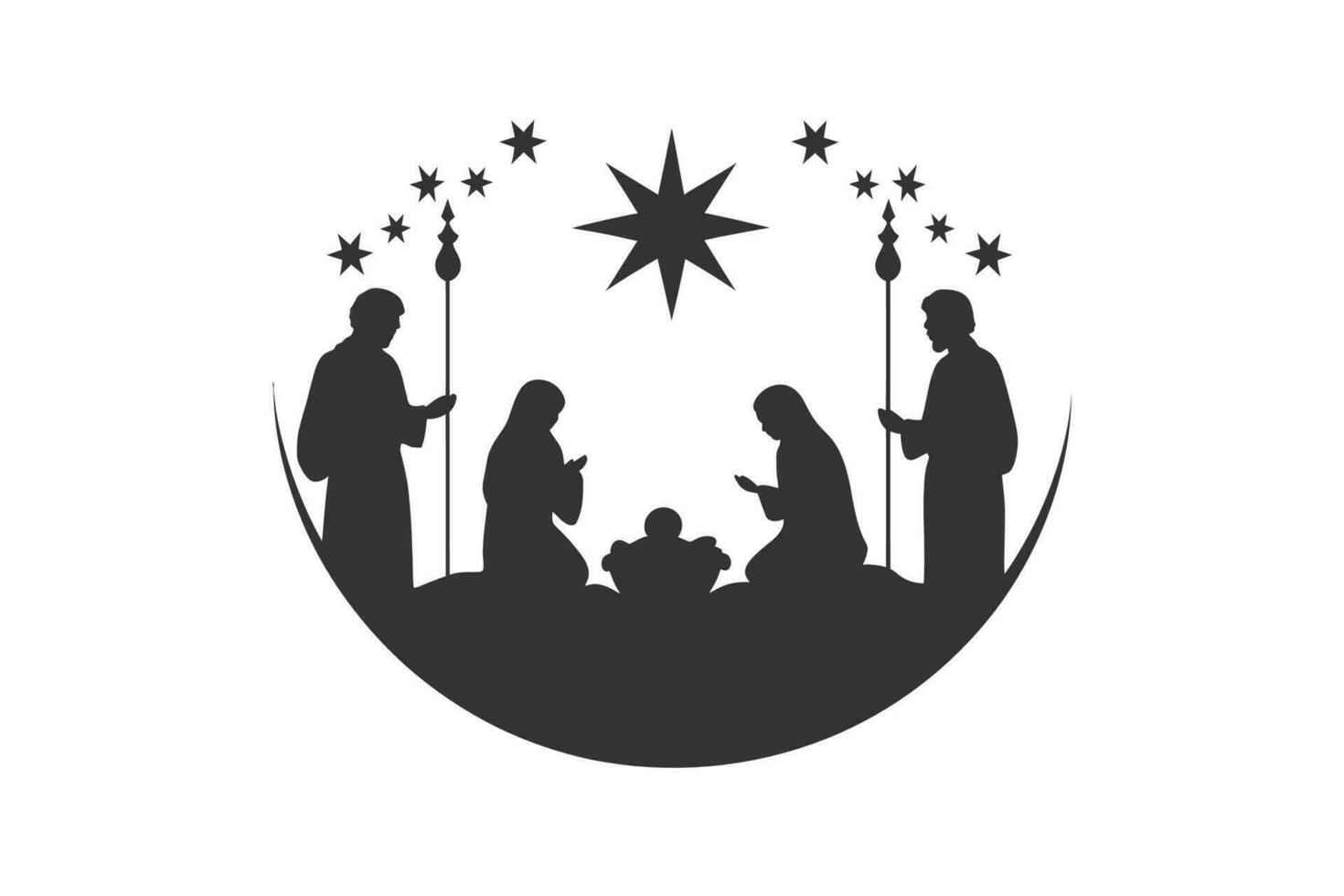 Baby jesus and three kings Minimalist stencil. Vector illustration design.