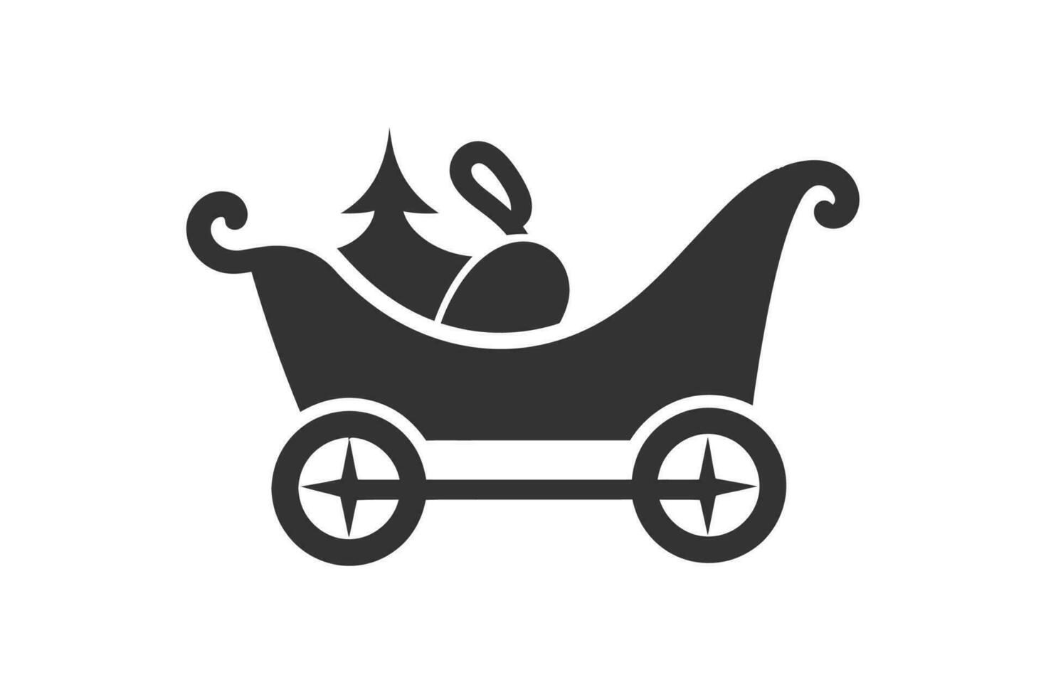 Simple Santas sleigh icon black and white silhouette. Vector illustration design.