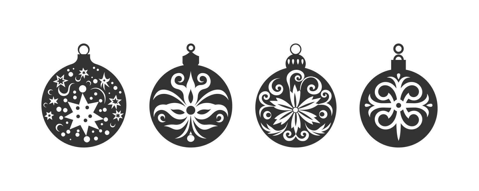 Christmas ornament black and white silhouette. Vector illustration