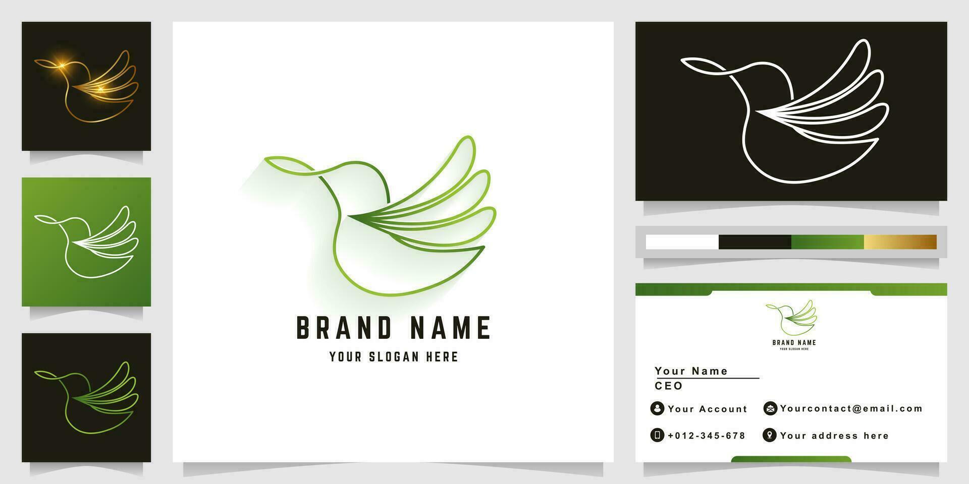 Bird line logo with business card design vector