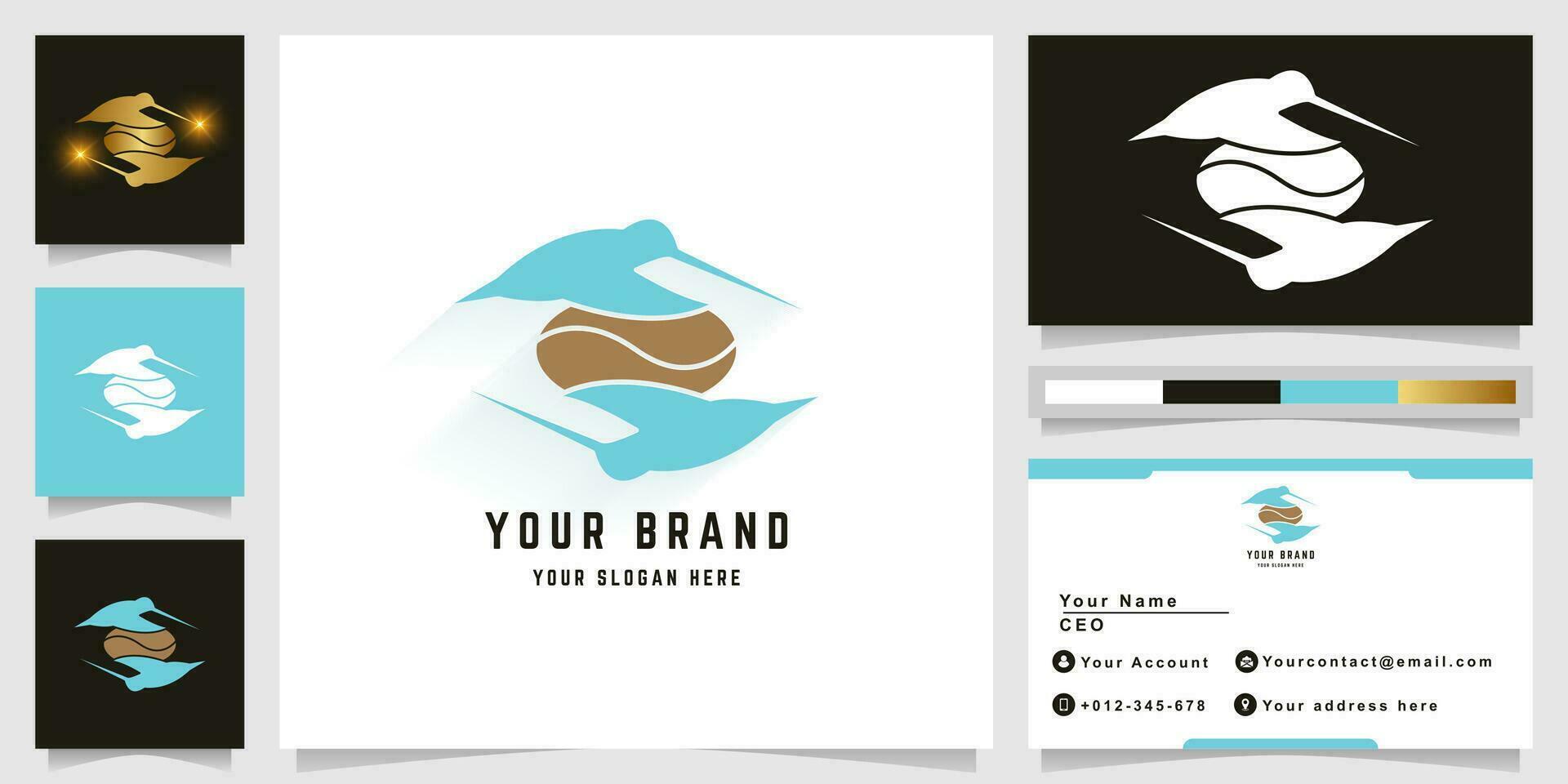 Two bird and coffee logo with business card design vector