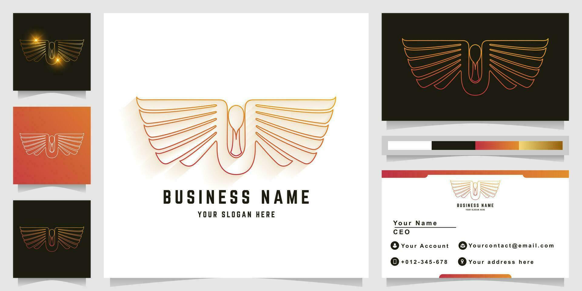 Letter U swan and wings logo with business card design vector