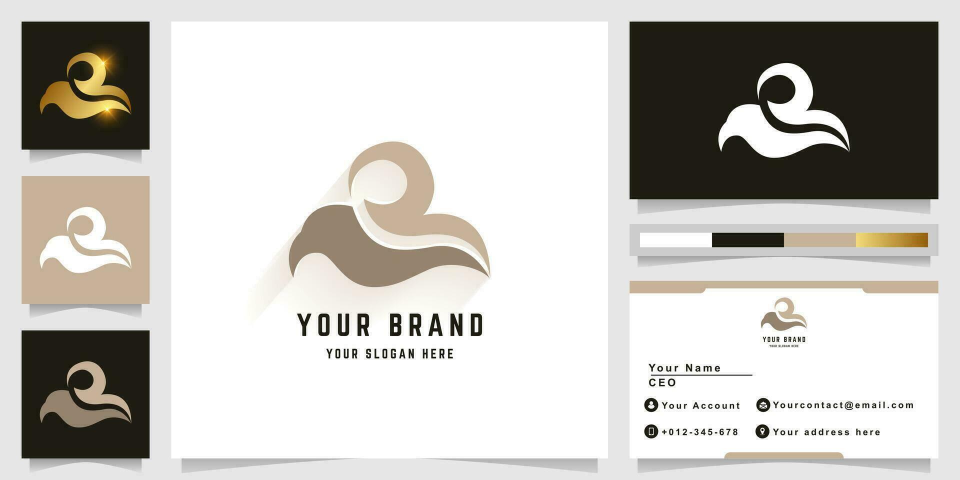 Letter e like bird or cloud logo with business card design vector