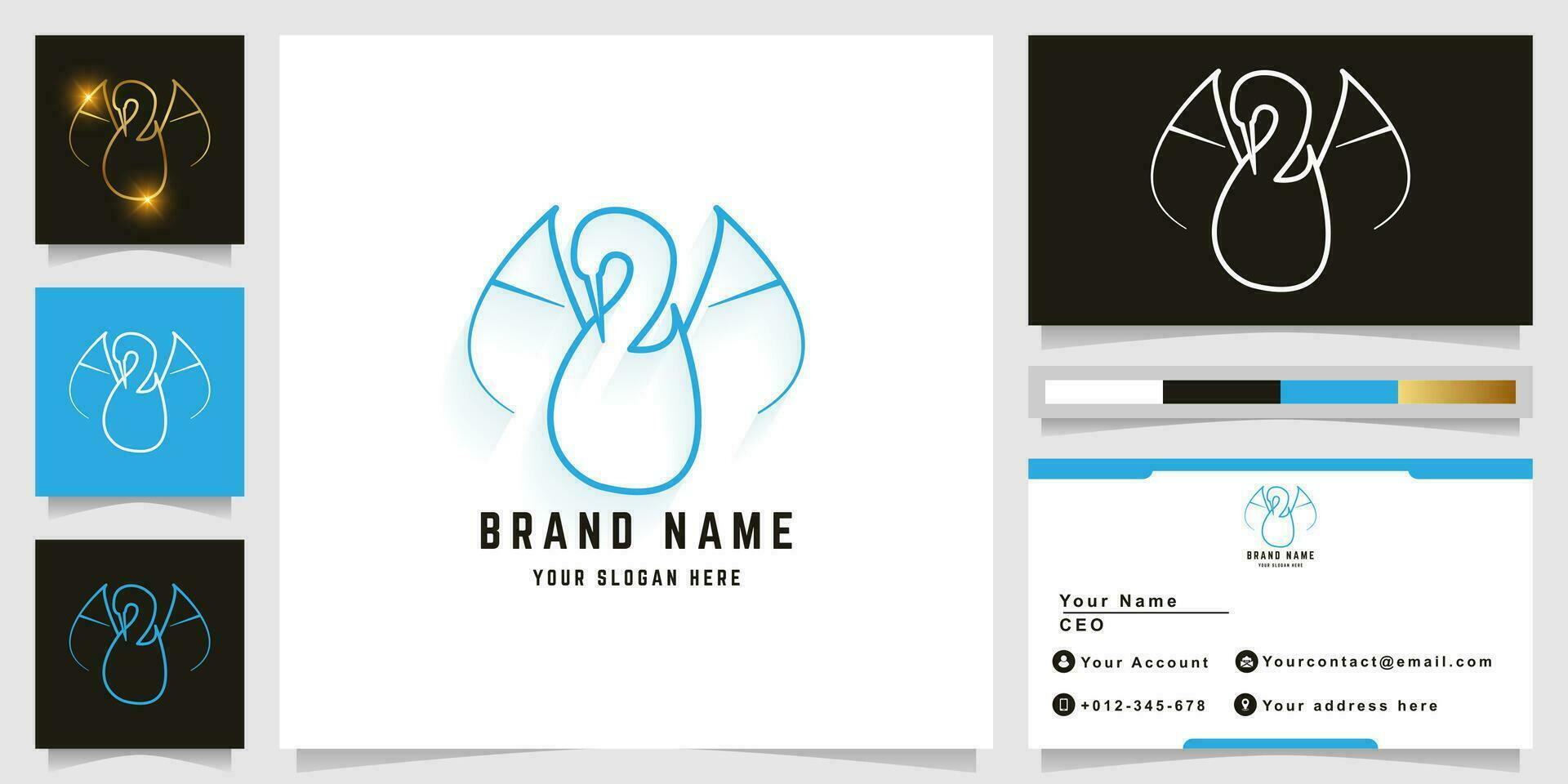 Swan and letter AA logo with business card design vector