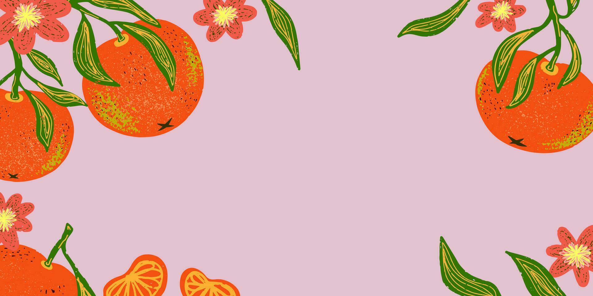 an orange frame with flowers and fruit on it vector