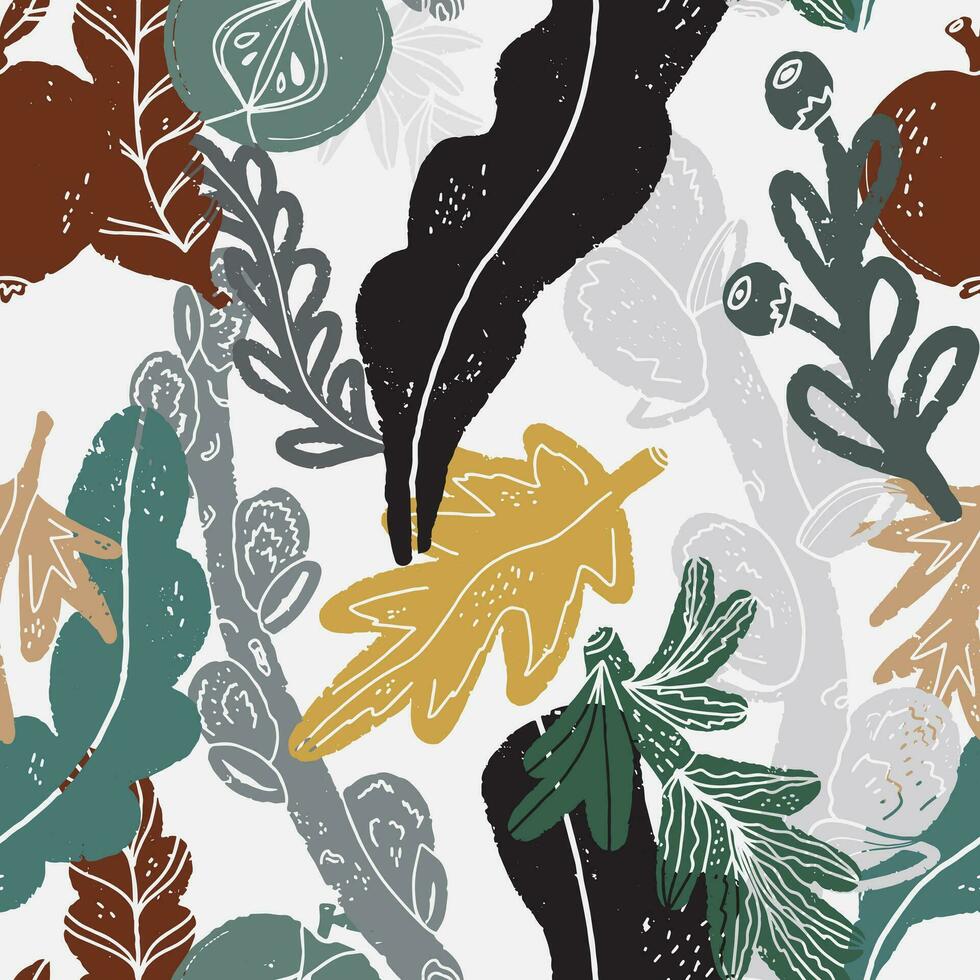 a pattern with leaves and berries vector