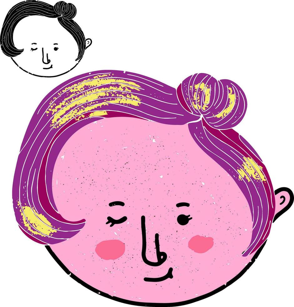un dibujos animados dibujo de un mujer con rosado pelo vector