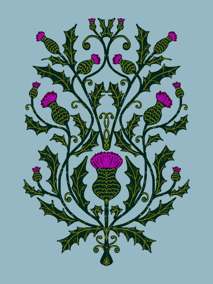 thistle and holly design on blue background vector