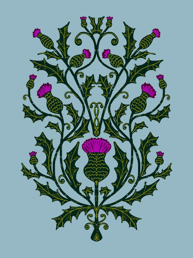 thistle and holly design on blue background vector