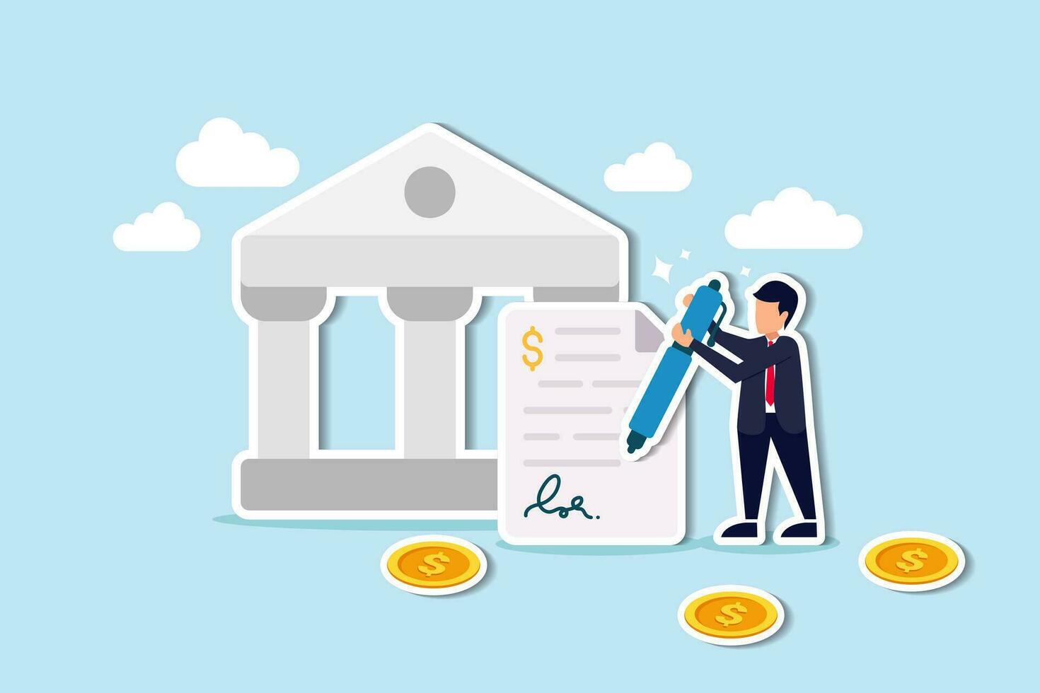 Obligation, debt or bank loan responsible to pay back with interest rate, legal money credit or borrowing document with signature concept, businessman signing signature on obligation banking document. vector