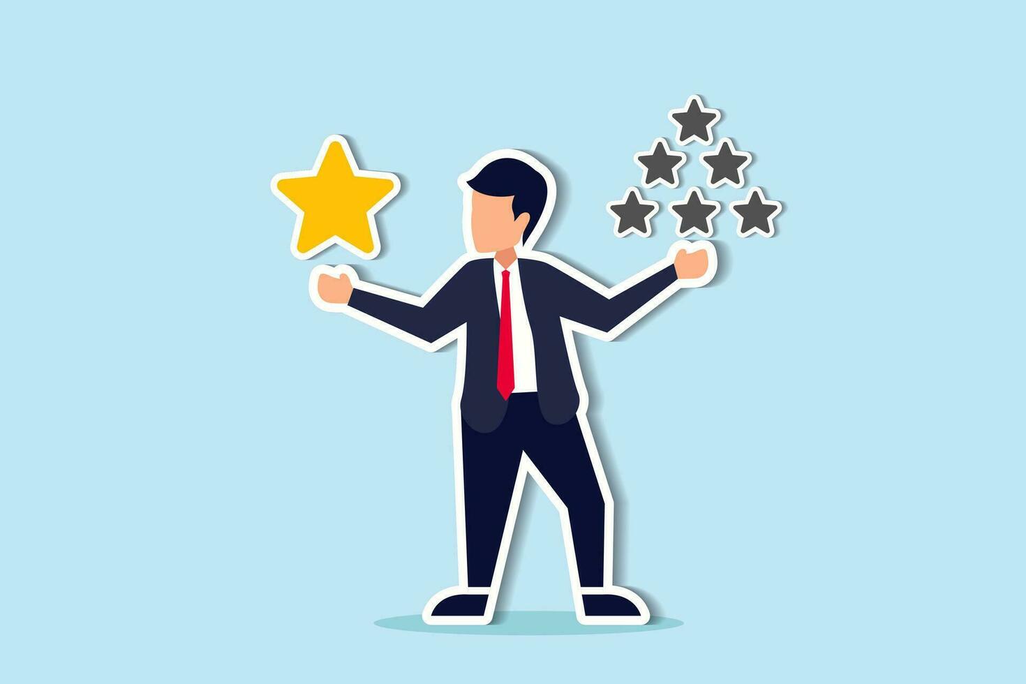Quality vs quantity, management to assure excellent work outcome, working attitude to deliver superior result concept, smart businessman holding precious high quality stars versus other ordinary stars vector