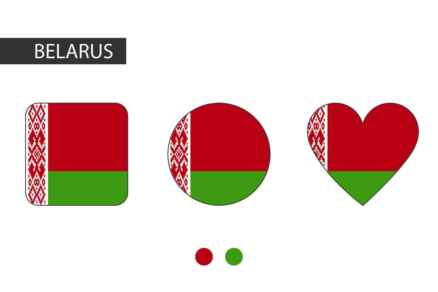 Belarus 3 shapes square, circle, heart with city flag. Isolated on white background. vector