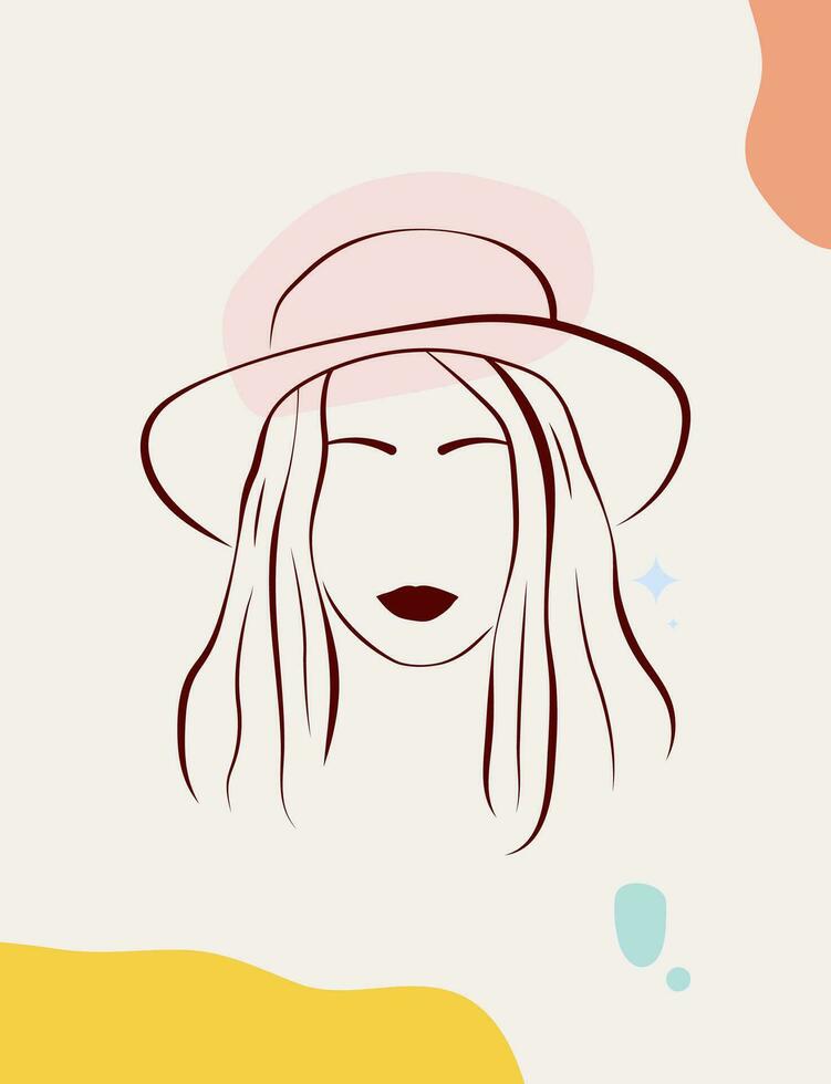 Simple Line Background Woman With Hats Art vector