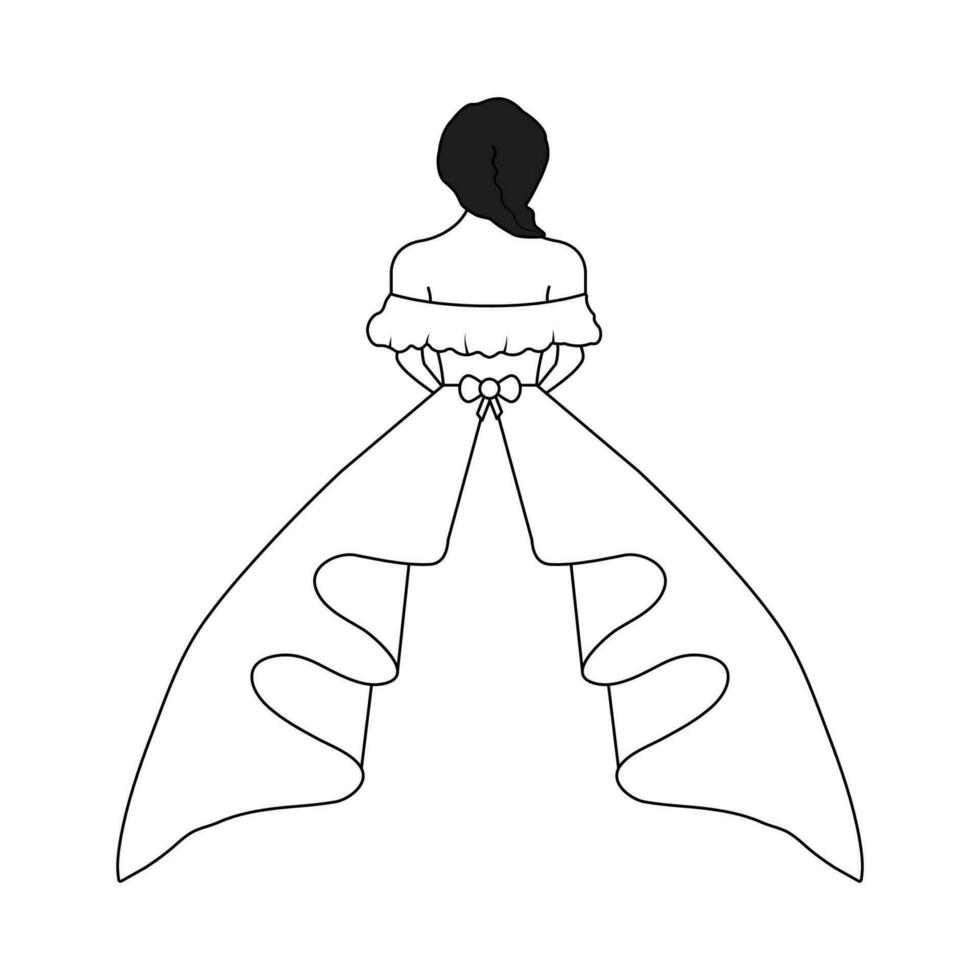 Silhouette of a beautiful woman in a long dress. Stock vector illustration isolated on white background.