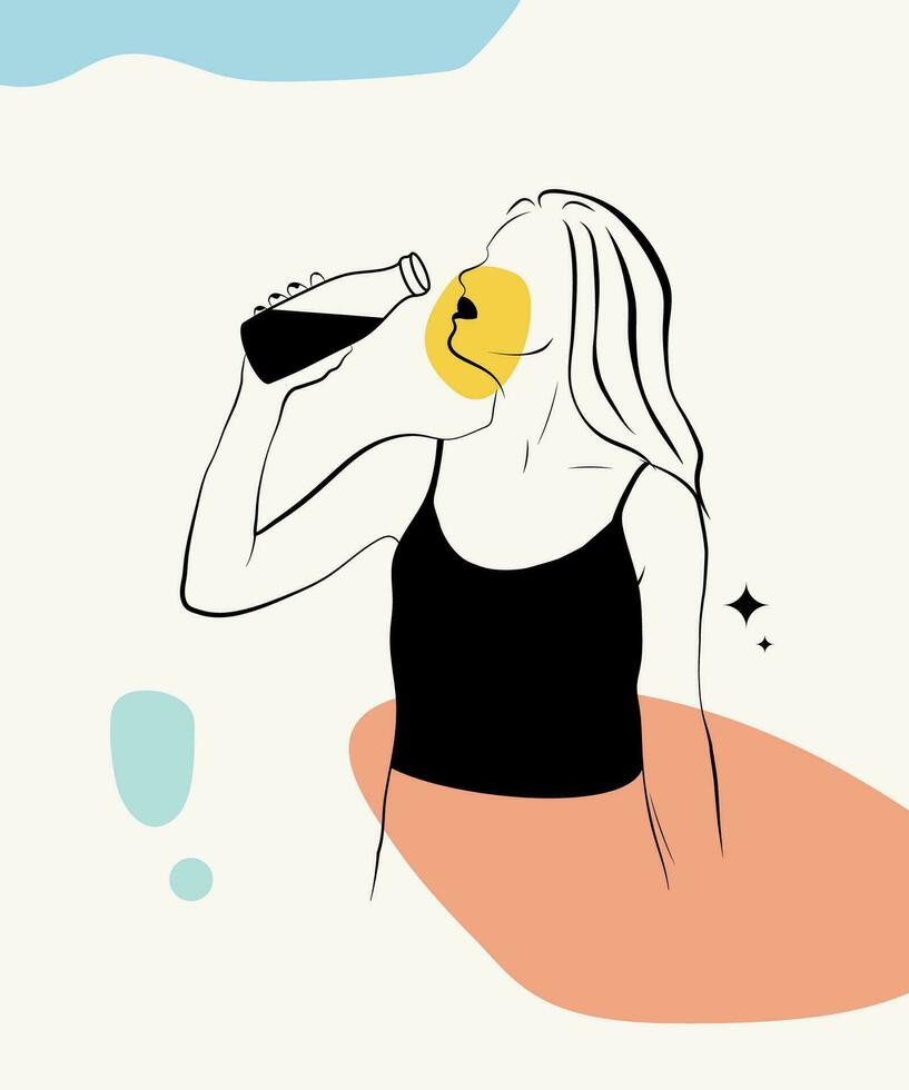 Short Hair Woman Simple Art Line Background vector