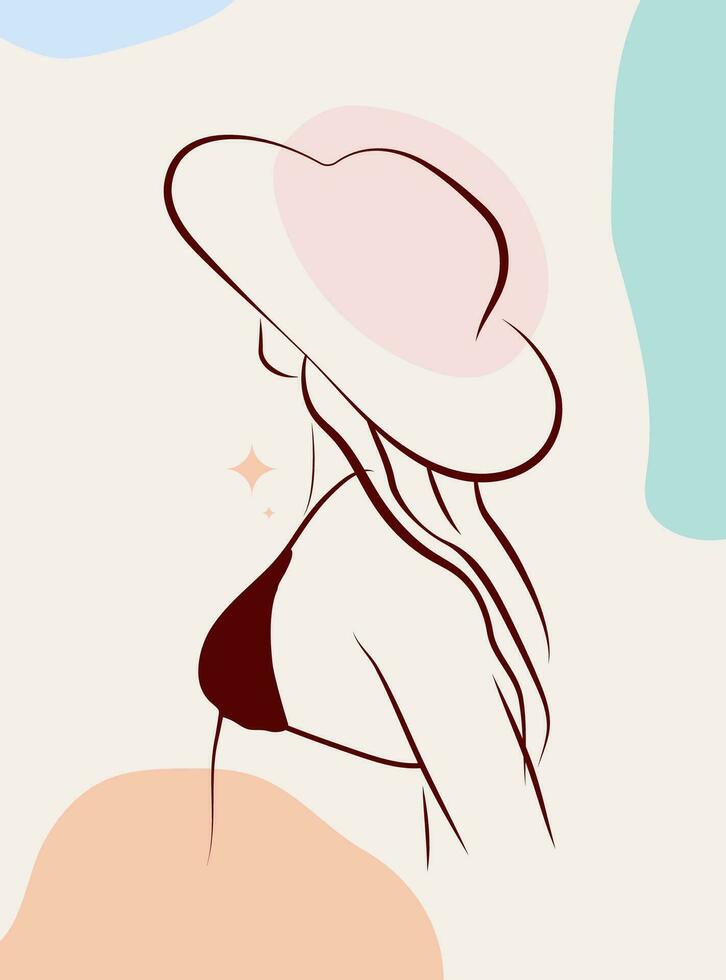 Simple Line Background Woman With Hats Art vector