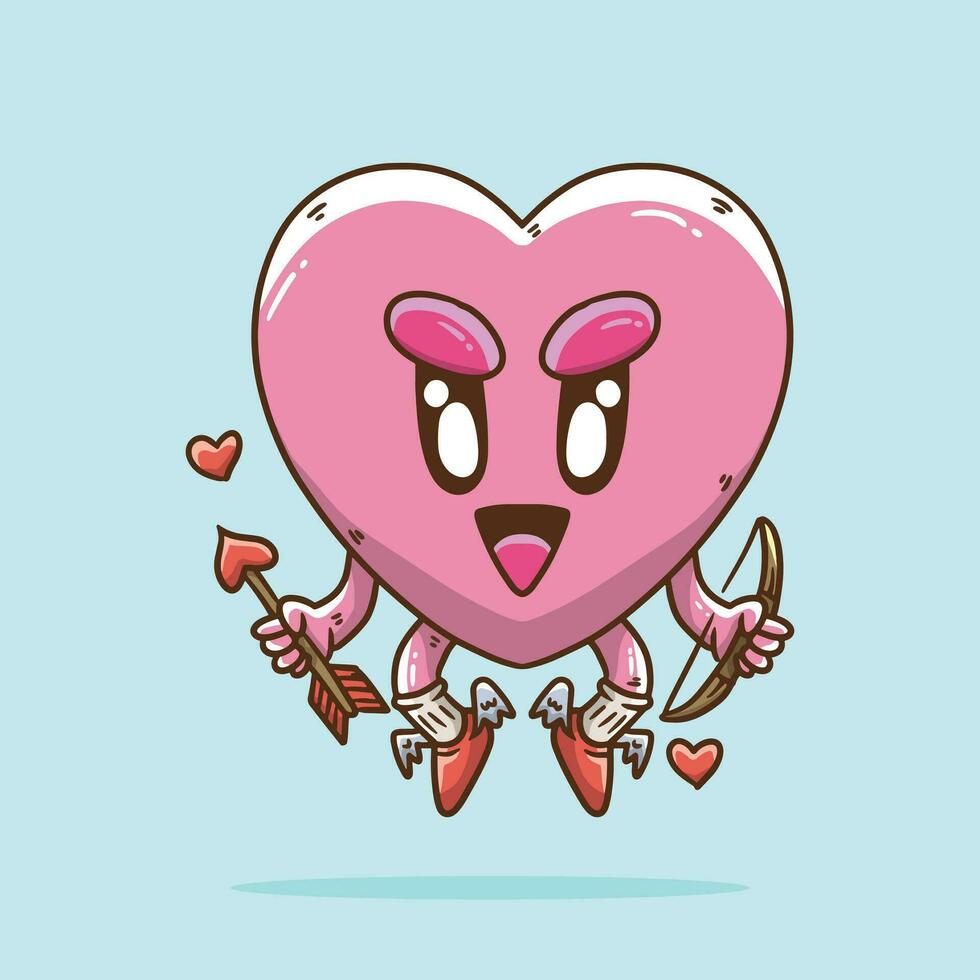 linda dibujos animados vector ilustración de rosado Cupido corazón personaje. linda amor símbolos mascota ilustración