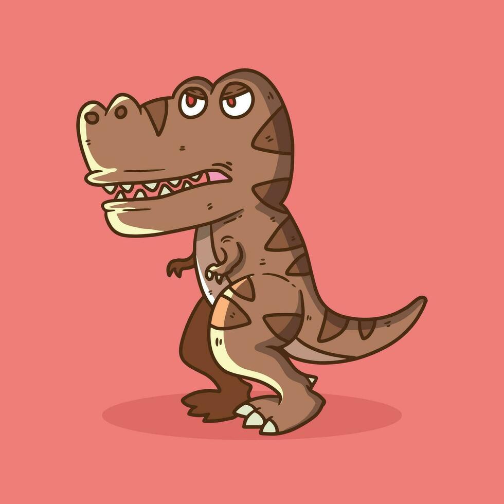 Cute Angry Brown T-Rex dinosaur Cartoon Vector Illustration. Dinosaur mascot vector illustration