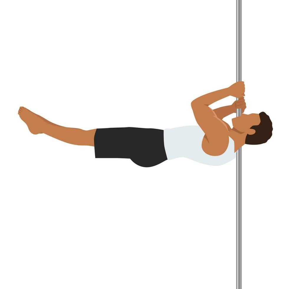 Young man doing pole dancing. vector