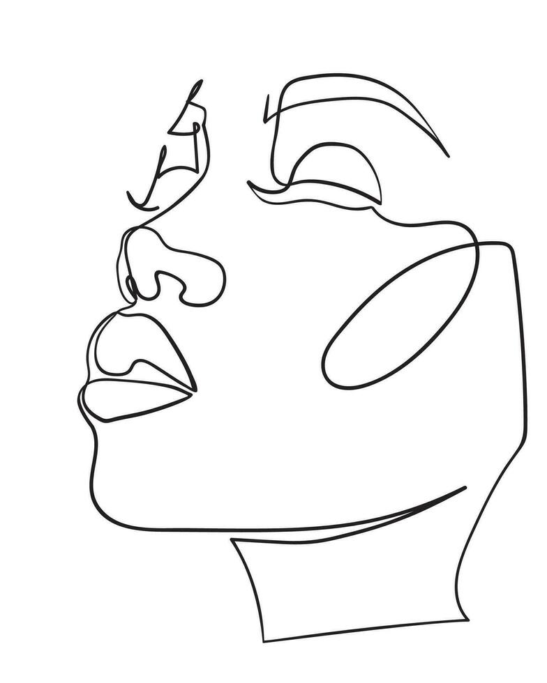 One line drawing face. Abstract woman portrait. Modern minimalism art. - Vector illustration