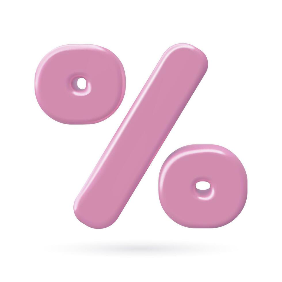 3D pink metallic percent sign icon Sale and discount design element Percentage vector illustration