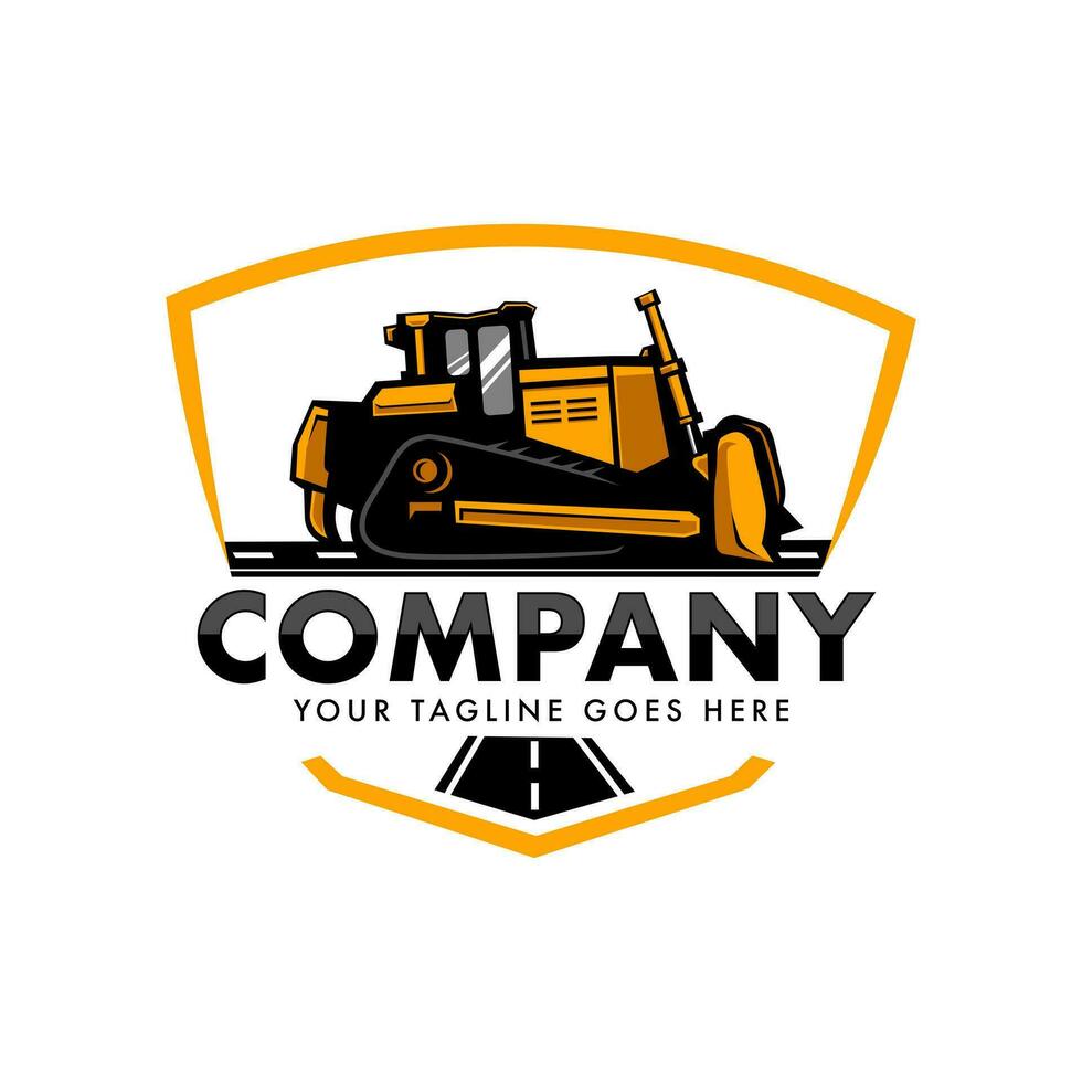 Bulldozzer in road logo vector for construction company