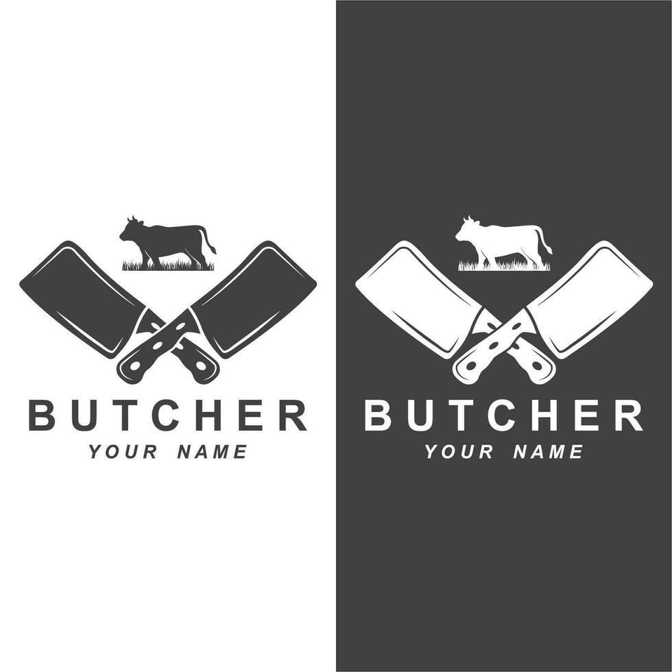 butcher logo vector icon illustration design. logo suitable for restaurant and food industry