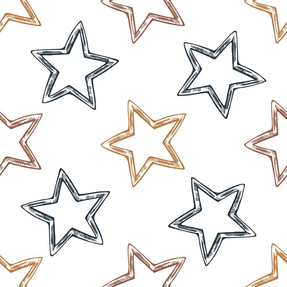 Seamless pattern of hand-drawn decorative Christmas star isolated, decoration for christmas. Vector vintage drawing in sketch style. Cozy Christmas. Object for christmas card, packaging.