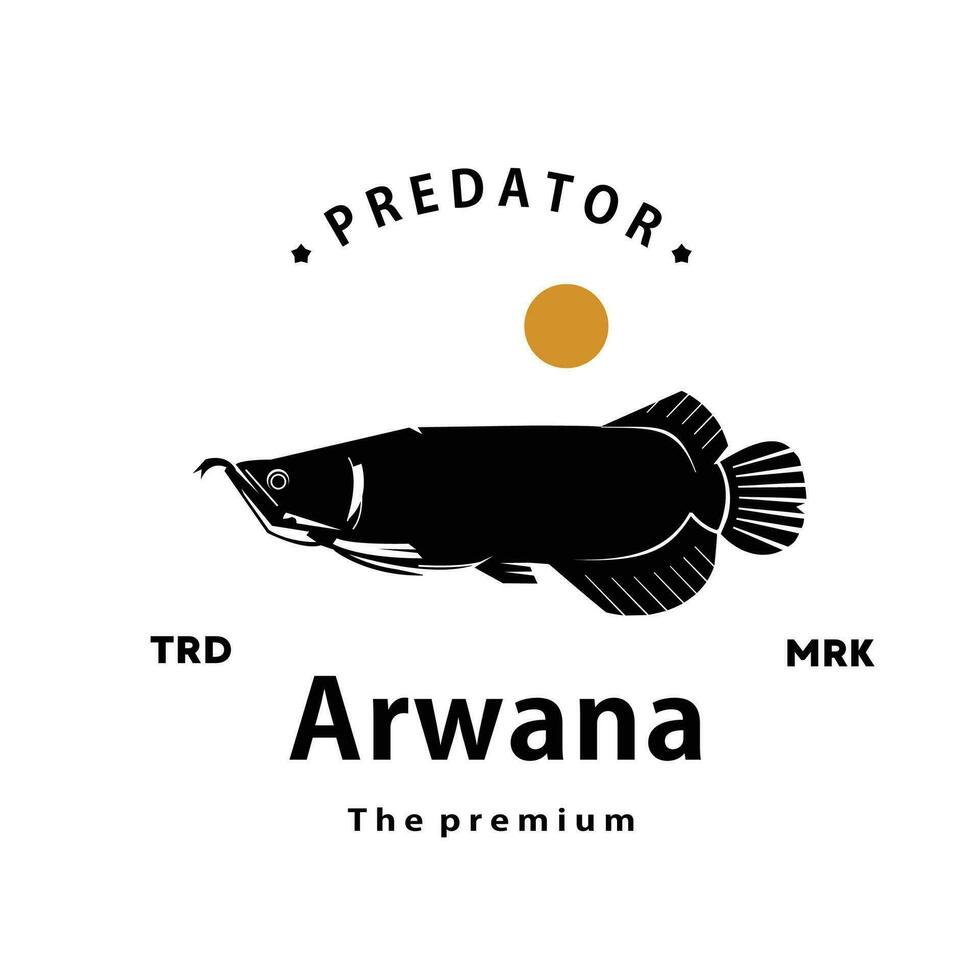 Clásico retro hipster Arwana logo vector contorno silueta Arte icono