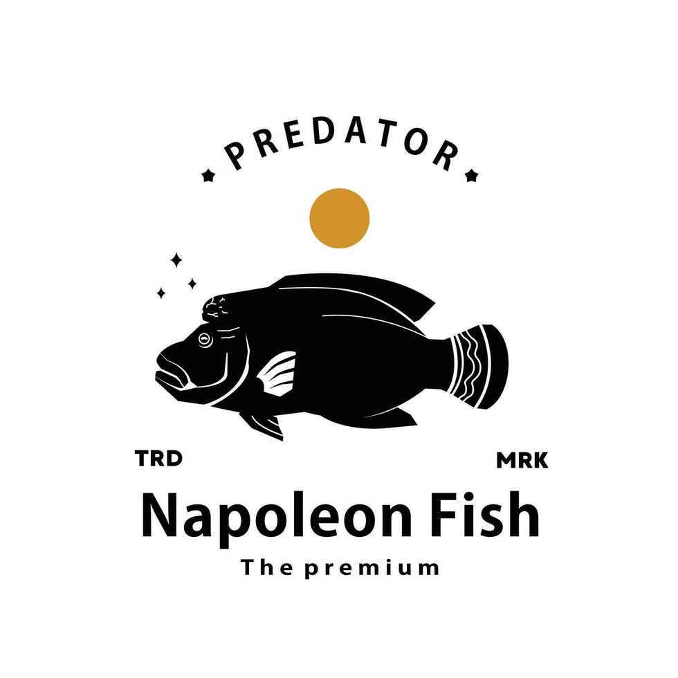 vintage retro hipster napoleon fish logo vector outline silhouette art