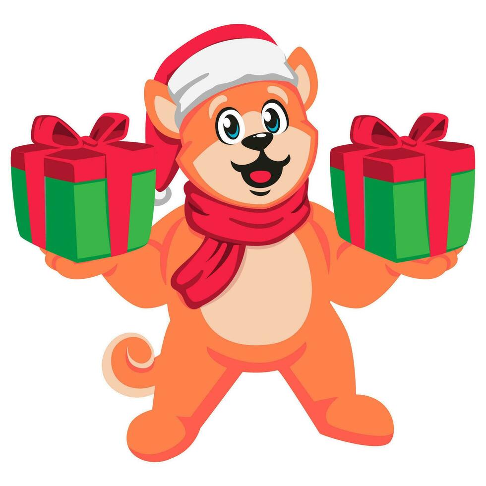 Cute cartoon dog in Santa hat with gift box vector