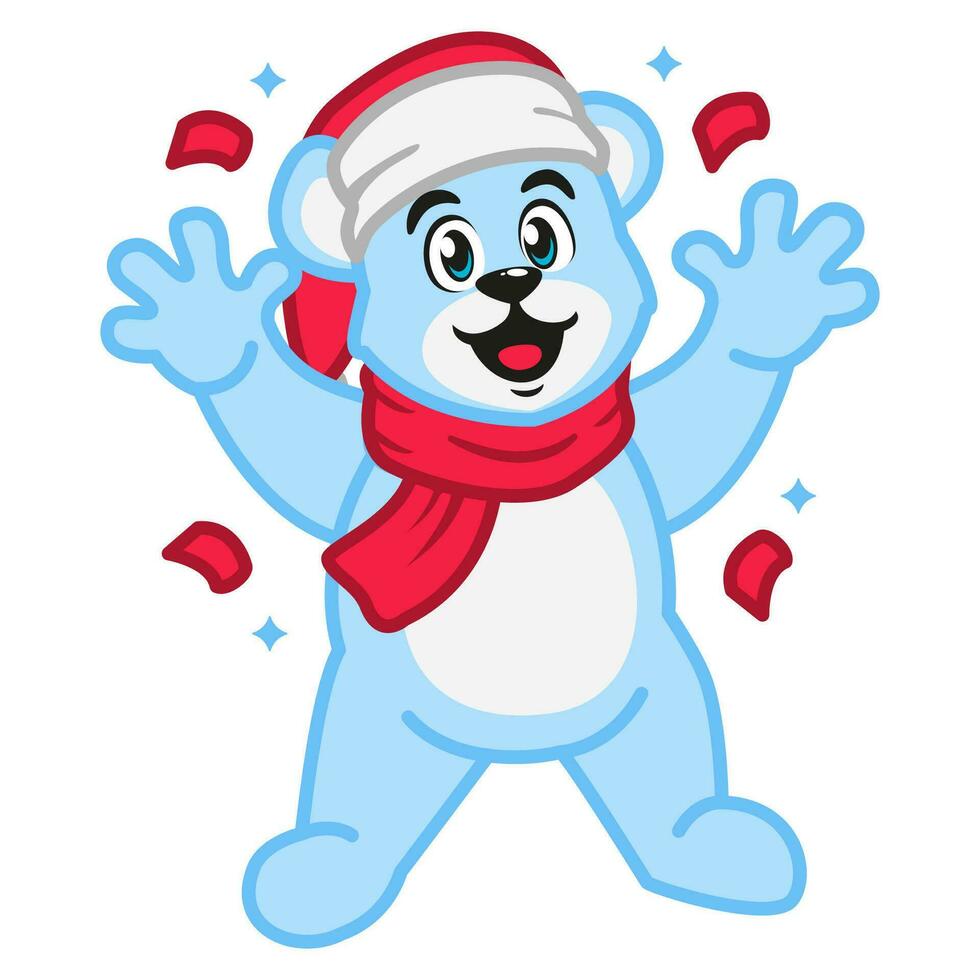 A cute polar bear wearing a santa hat and a scarf vector