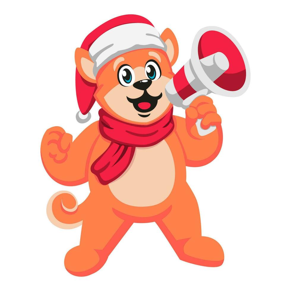 Cute cartoon dog in a red hat and scarf with a megaphone vector