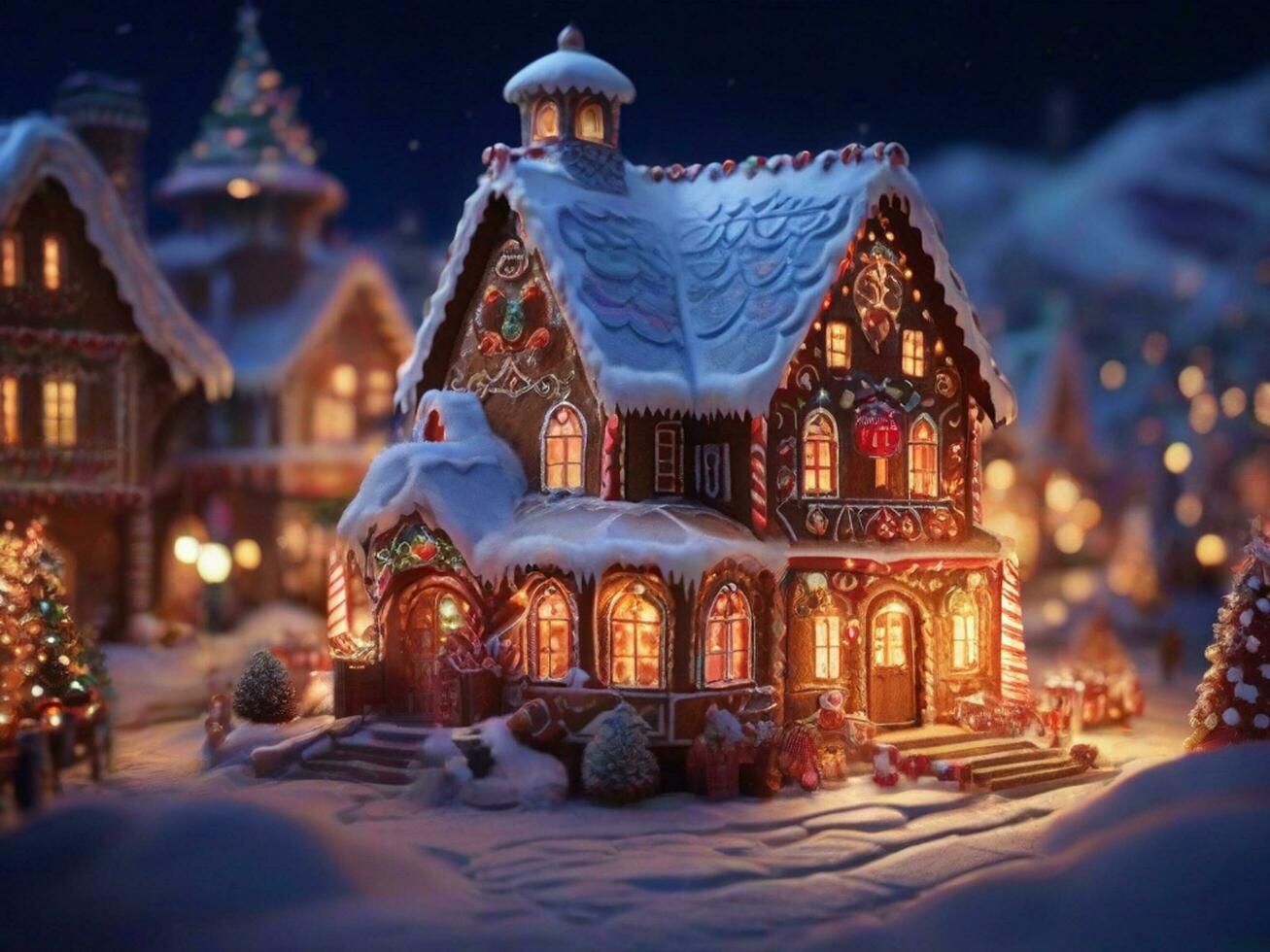 AI generated christmas gingerbread city or town. colorful Christmas gingerbread photo