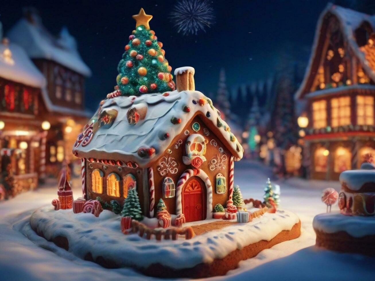 AI generated christmas gingerbread city or town. colorful Christmas gingerbread photo