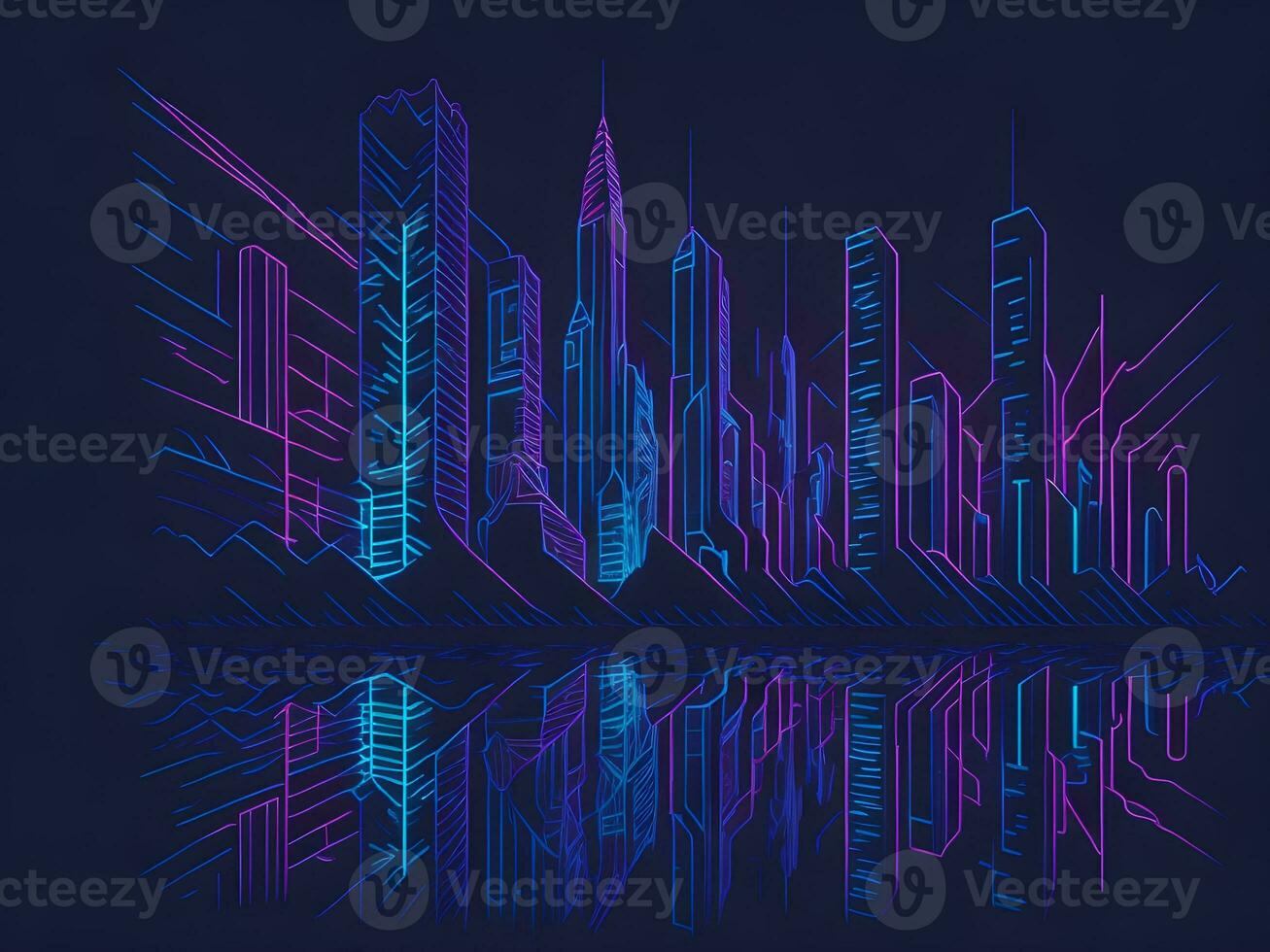AI generated Abstract futuristic city background with neon lights photo