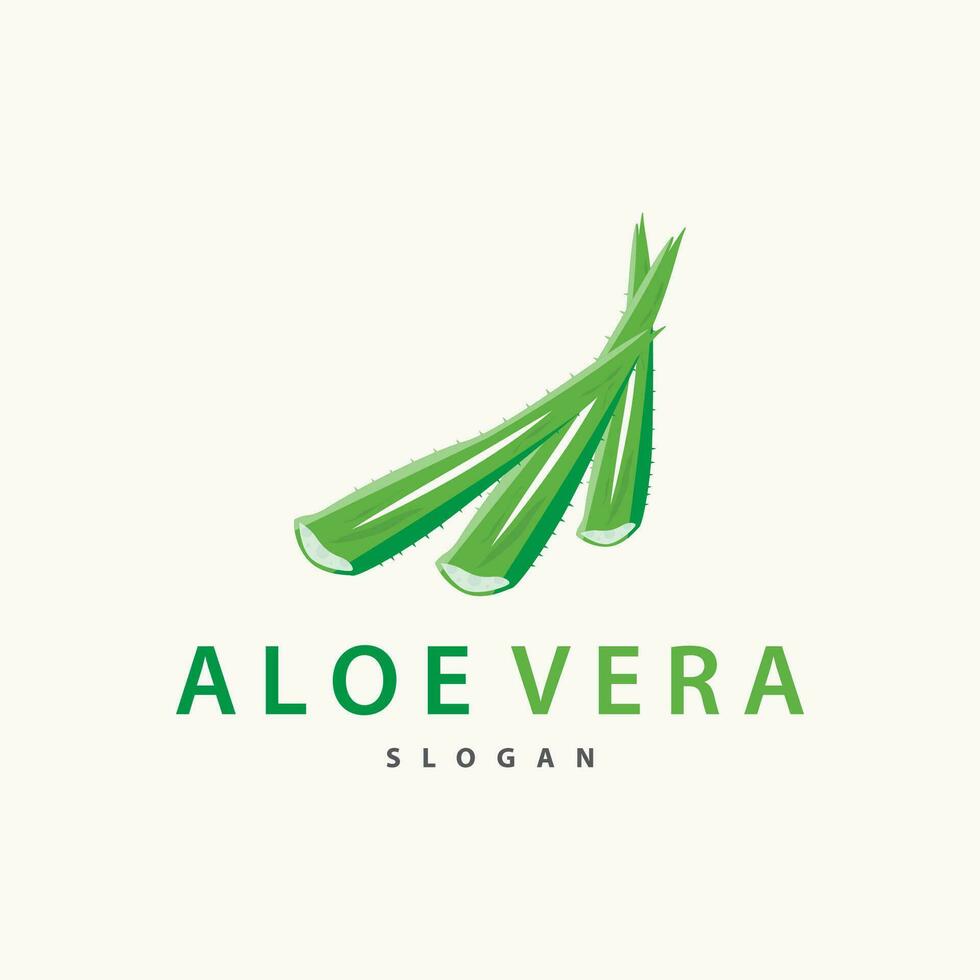 áloe vera logo diseño sencillo ilustración salud herbario planta césped vector