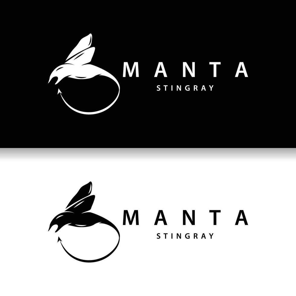 Stingray fish logo ocean animal design simple black manta silhouette illustration vector