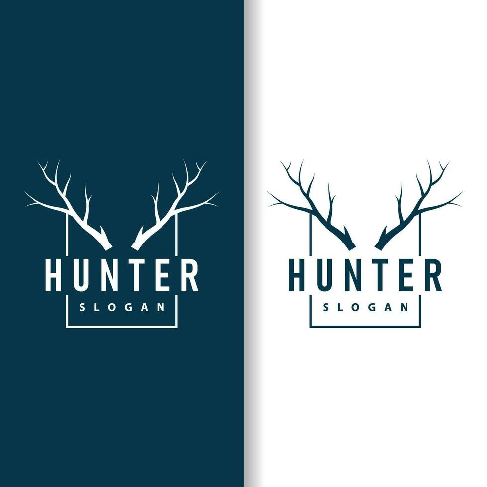 Deer logo, vintage wild deer hunter design deer antlers Product brand illustration vector