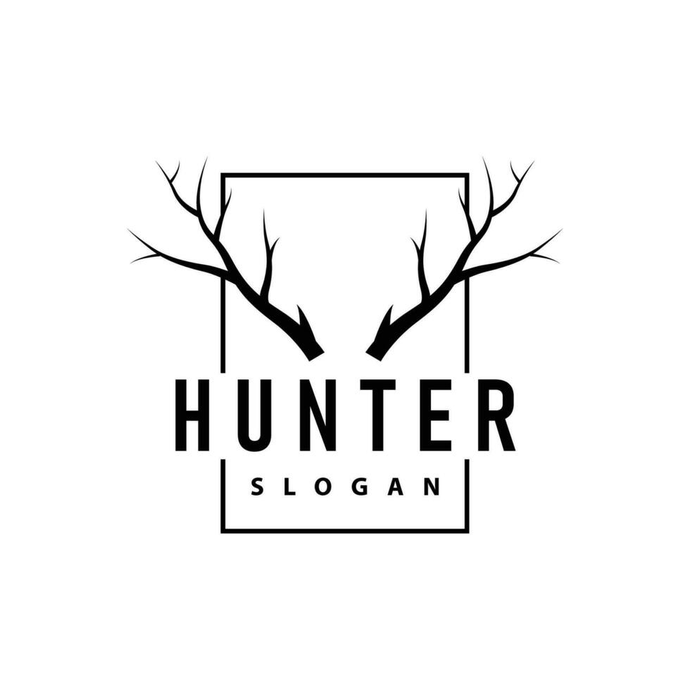 Deer logo, vintage wild deer hunter design deer antlers Product brand illustration vector