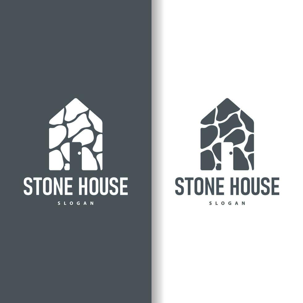 house stone logo design house rock geometric building structure elegant premium vector