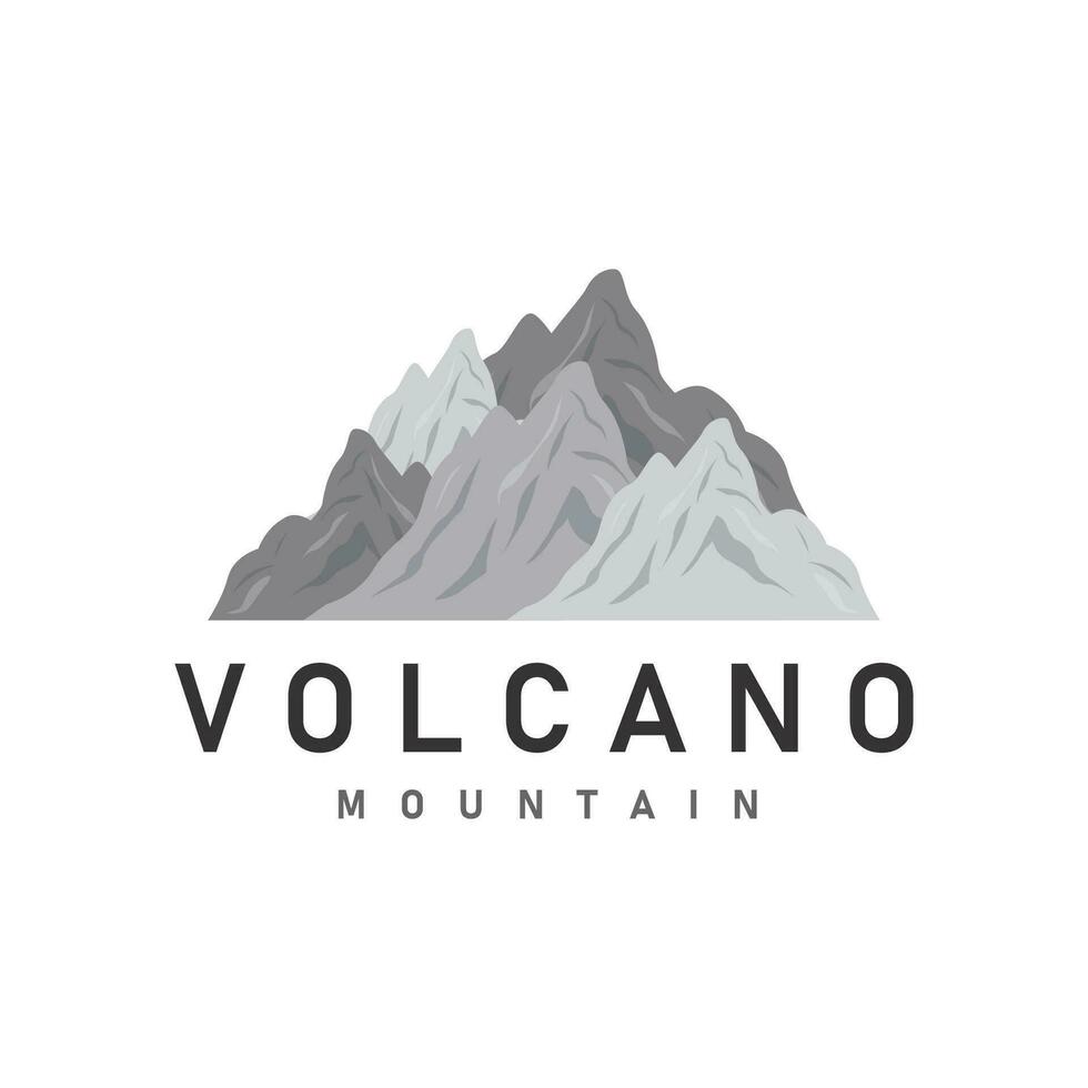 volcán logo ilustración silueta diseño volcán montaña en erupción con sencillo rocas y lava vector